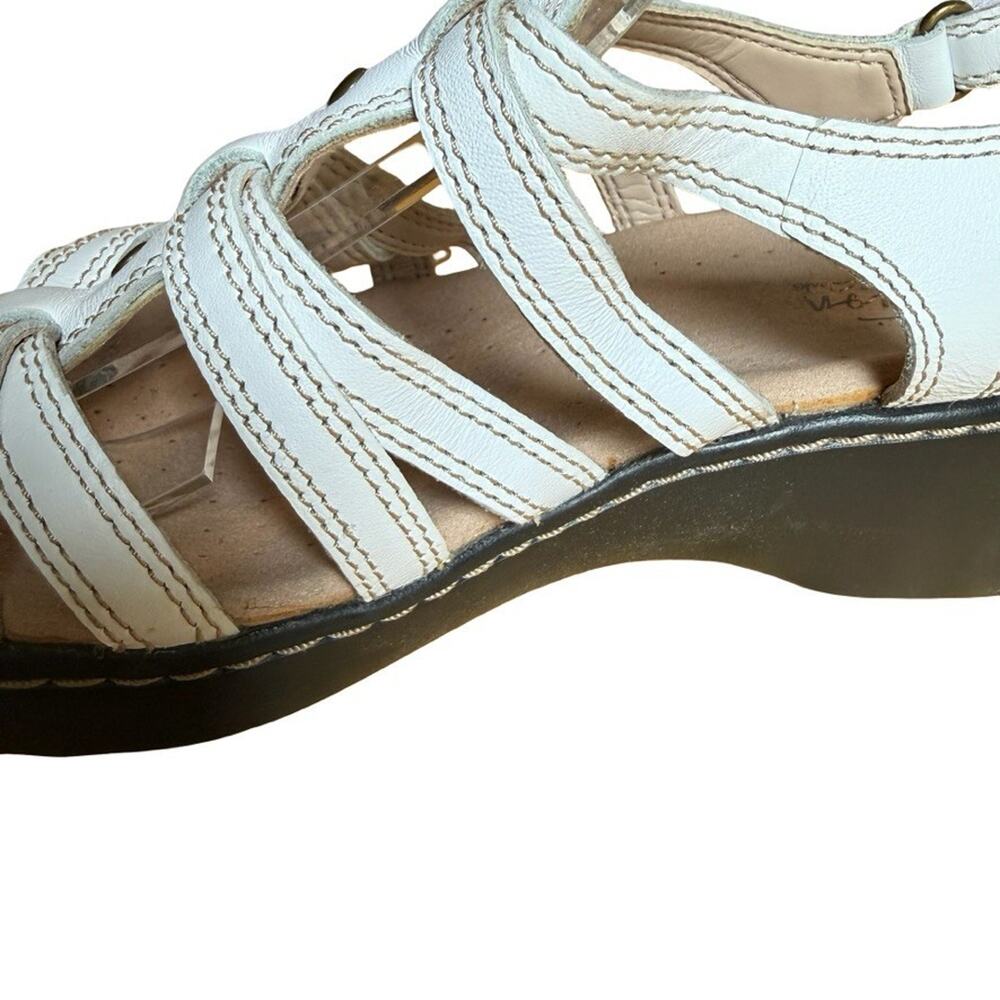 Clarks Leisa Janna White Wedge Slingback Sandals Leather Comfort Shoes sz 7 M - Picture 6 of 16